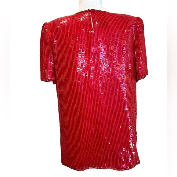 JEAN for JOSEPH Le BON Red Vintage Sequin Women’s Silk Formal Blouse Size Small - Picture 2 of 9